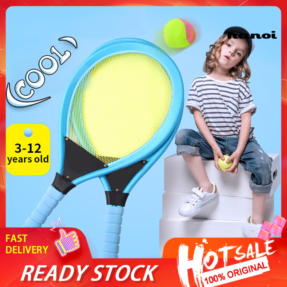 [QL]1 Pair Kids Children Outdoor Sport Safe Tennis Racket Play Game Toy with 2 Balls
