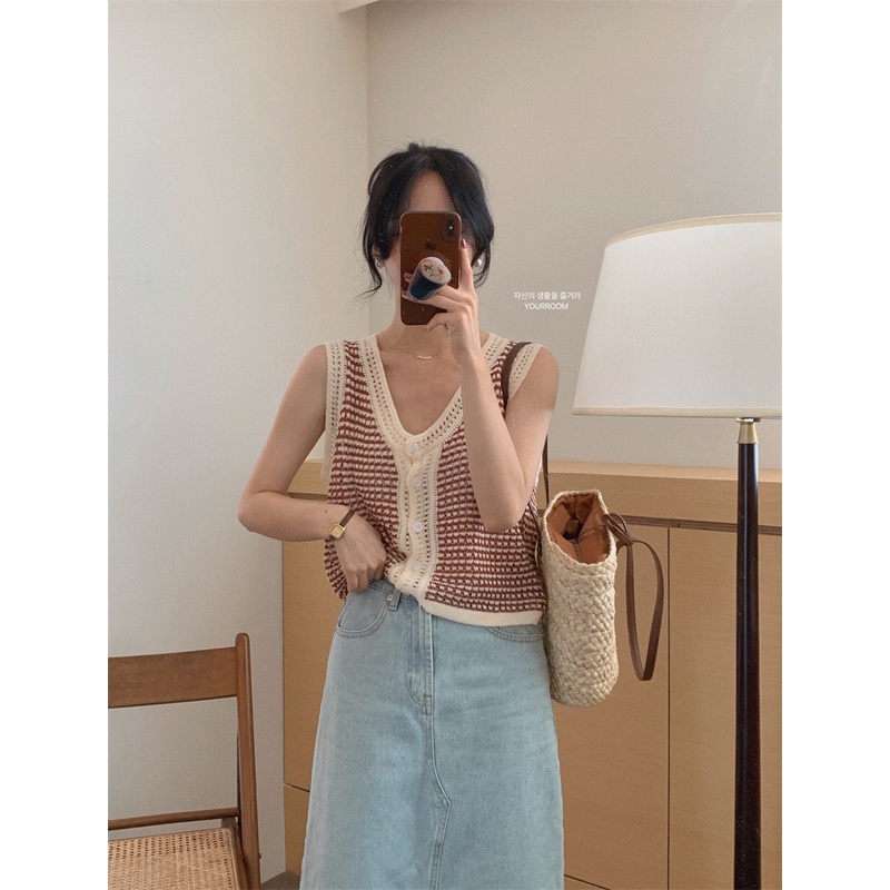 Áo Cardigan Dệt Kim Cổ Chữ V Màu Sắc Tương Phản Thời Trang Dành Cho Nữ