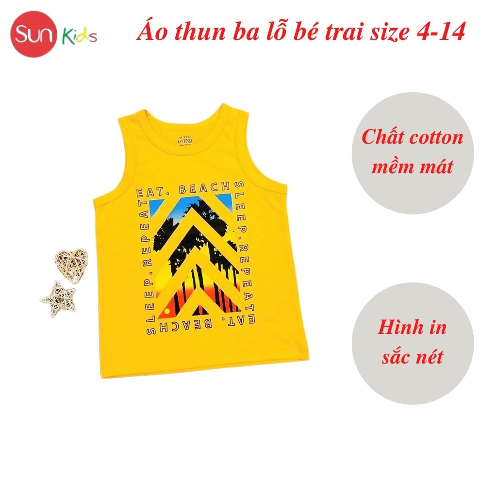 Áo thun bé trai, áo ba lỗ bé trai chất cotton, nhiều màu, Size 4 - 14 tuổi - SUNKIDS