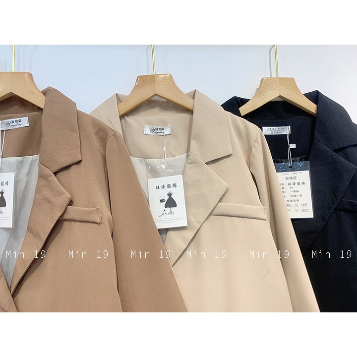 Áo vest nữ blazer 2 lớp Hàn Quốc trơn dáng rộng tay dài túi nắp kiểu bigsize công sở cá tính màu đen be nâu thời trang