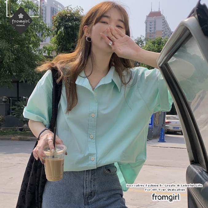Áo sơ mi tay ngắn thiết kế mỏng phong cách retro mùa hè 2021 cho nữ
