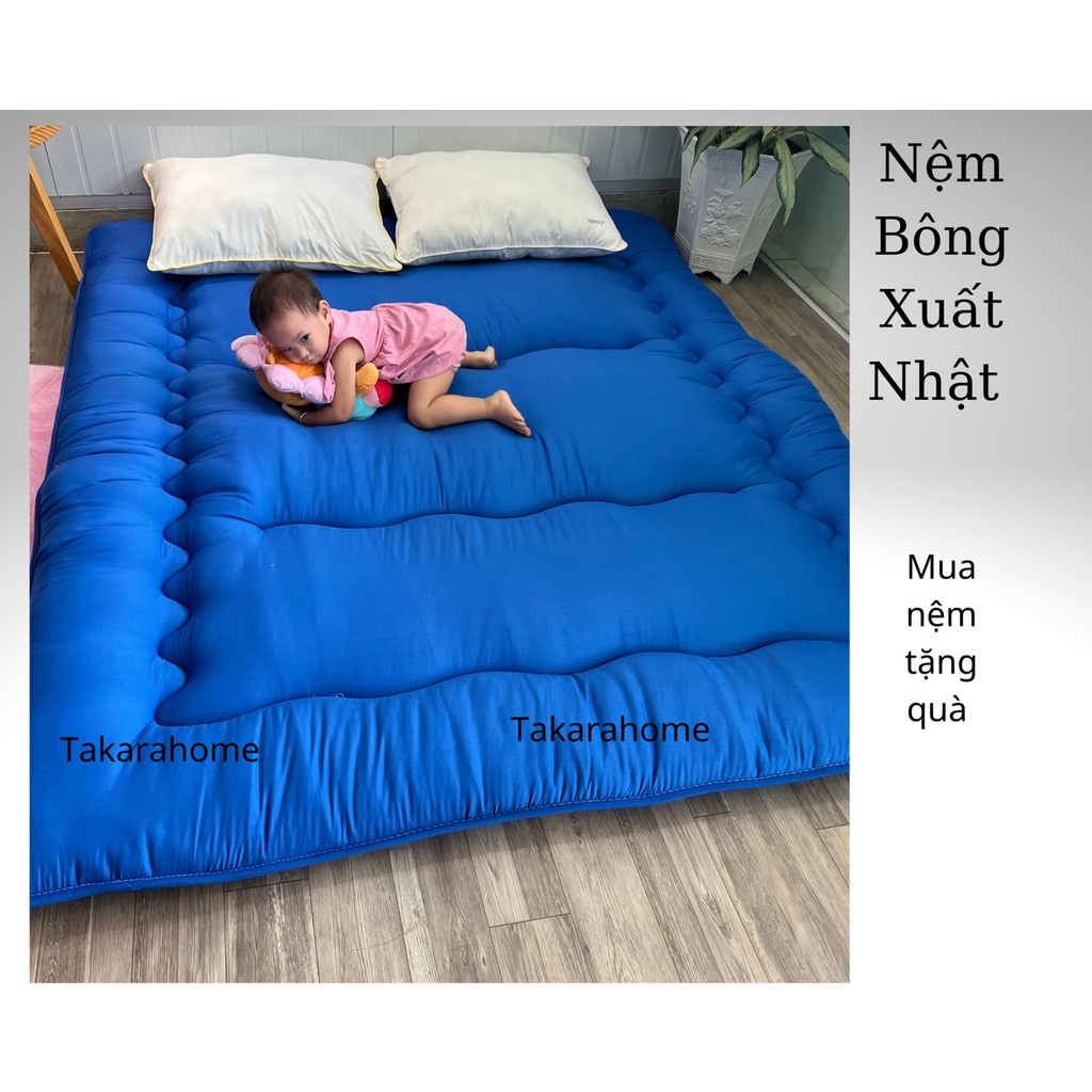 Topper Nệm bông xuất nhật size 1m 1m2 1m4 1m6 1m8 dài 2m cao 8 phân màu xanh dương đẹp