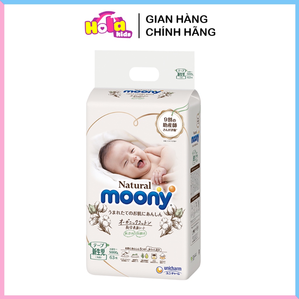 Bỉm Moony Natural trắng dán, tã quần cho bé 0M+ NB/S/M/L/XL HolaKids