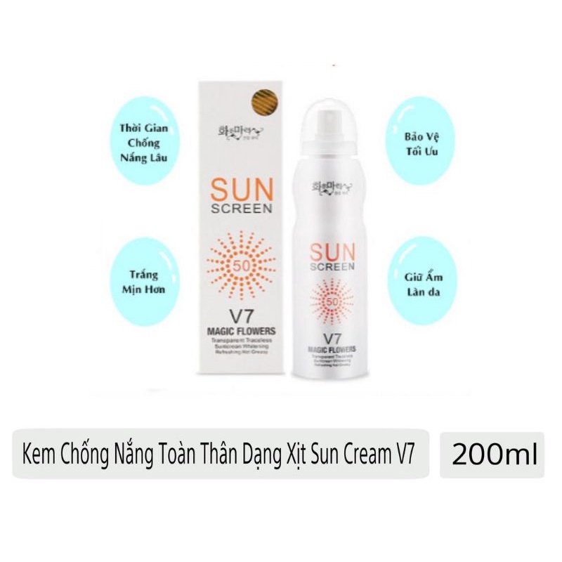Kem chống nắng, xịt chống nắng toàn thân Sun creen V7 Hàn Quốc ( 200ml) chống nước không bết dính kem - Soleilshop