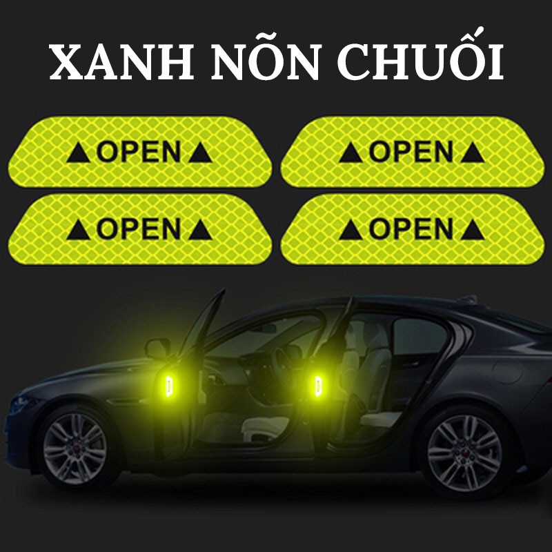 [Mã LIFEAU02 hoàn 10% tối đa 12K xu đơn 50K] Bộ 4 Decal Phản Quang Cảnh Báo Mở Cửa Ô Tô