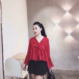Áo Kiểu Nũ Cổ Tay Loe Cột Nơ Thời Trang Mới Sp Av48