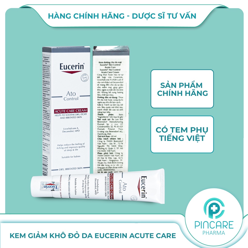 Kem dưỡng da Eucerin Ato Control Acute Care 40ml cho da khô, da nhạy cảm, da kích ứng-Hàng chính hãng-Nhà thuốc PinCare