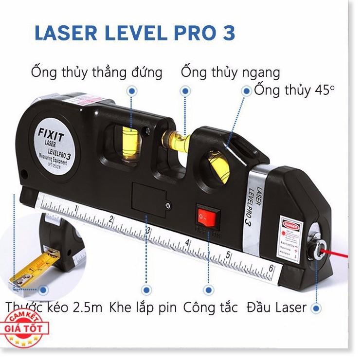 Thước thủy Nivo laser đa năng, Cân mực laser, thước kéo