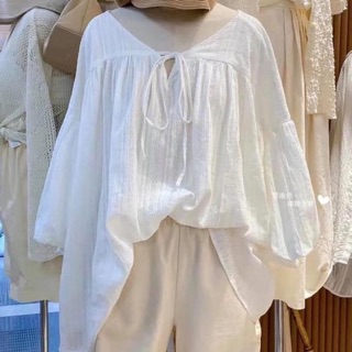 Áo babydoll trắng tay phồng