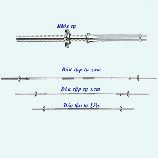 Combo Bộ đòn tạ 1,5m đặc mạ inox kèm 30kg tạ gang