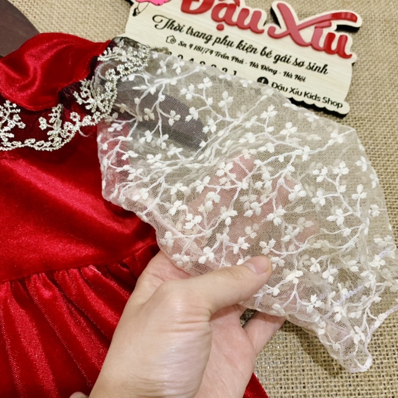 [ HOT 2021] Váy nhung đỏ phối ren mềm hàng cao cấp cho bé gái 3-18kg