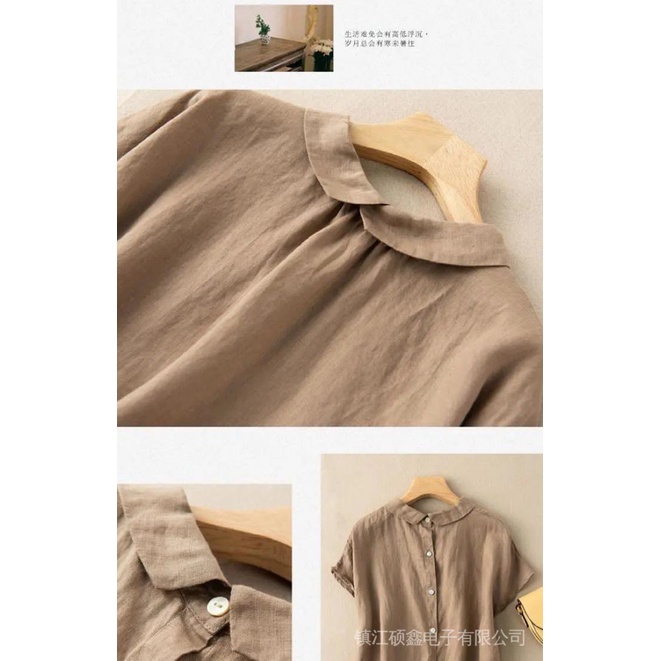 Áo Sơ Mi Cotton Lanh Cổ Bẻ Tay Ngắn Dáng Rộng Thời Trang Mùa Hè Mẫu Mới 2021 Cho Nữ