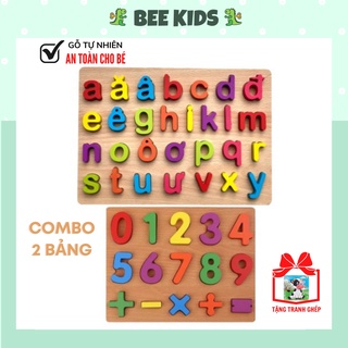 Đồ Chơi Xếp Hình Combo 2 Bảng Chữ Cái In Thường Tiếng Việt Và Bảng Số Nổi 0-9 Bằng Gỗ BeeKids [TẶNG TRANH GHÉP 2D]