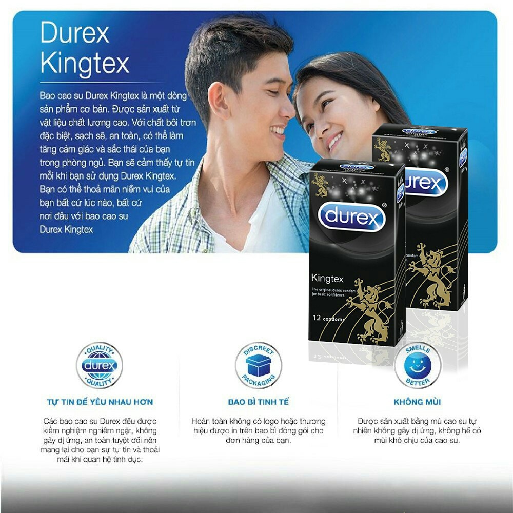 [TĂNG GEL KY] Bộ 2 hộp bao cao su Durex Kingtex || Chống Suất Tinh Sớm, Ôm Sát, Siêu Mỏng
