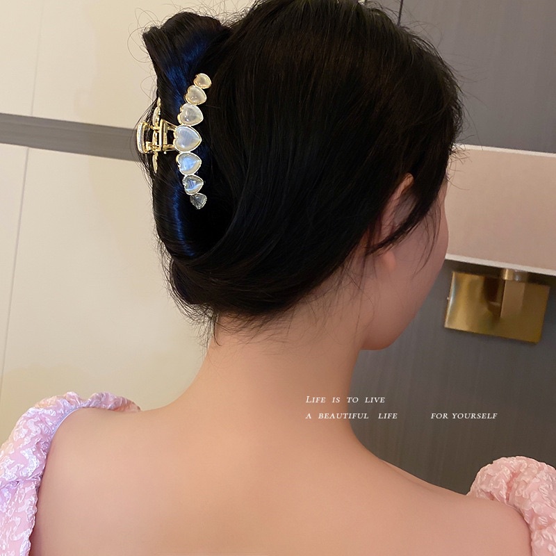 Kẹp tóc kim loại hình trái tim vân đá, kẹp tóc hàn quốc, kẹp càng cua cho nữ