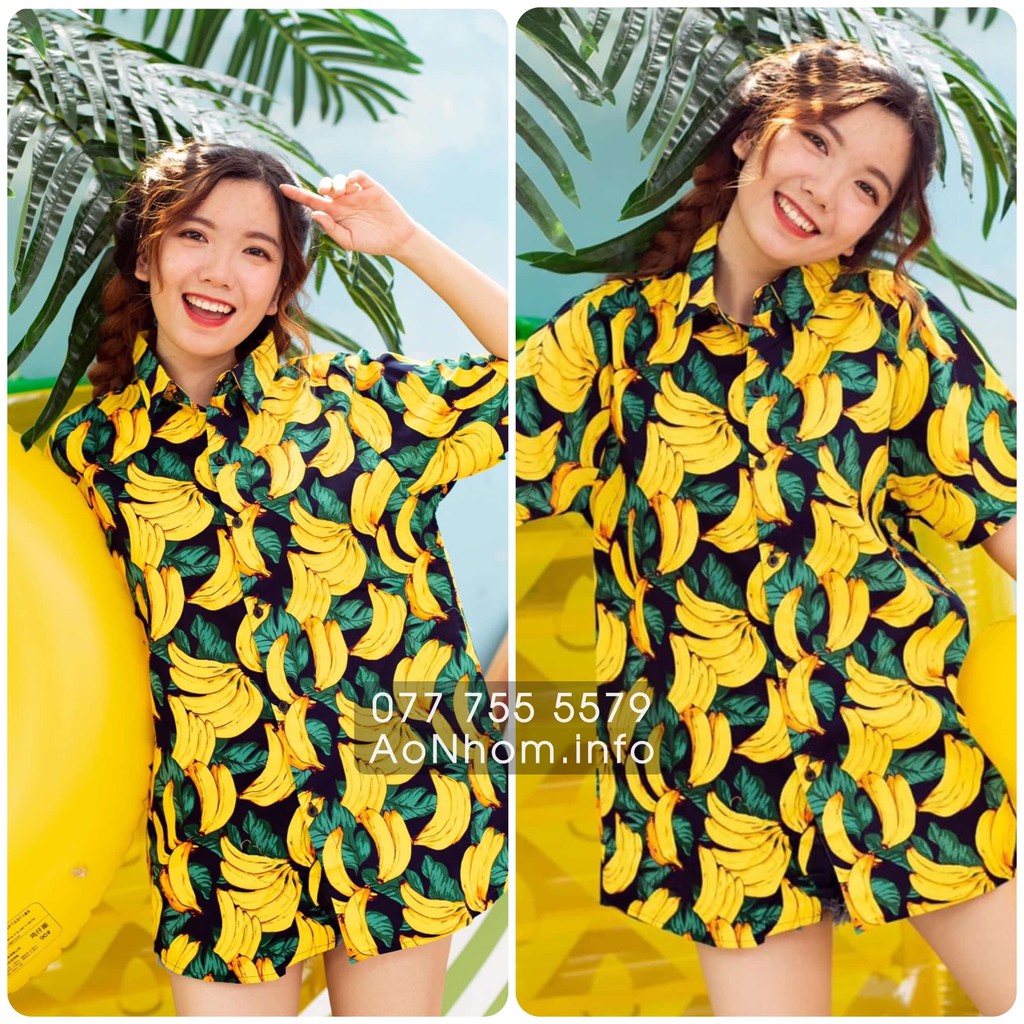 Áo sơ mi trái cây, Sơ mi Hawaii đi biển - Chuối lớn - Đủ size S, M, L, XL, XXL - #AB001