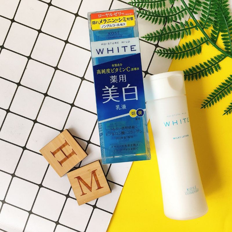 (cam kết chính hãng)Sữa dưỡng trắng da Kose moisture mild white milky lotion 140ml
