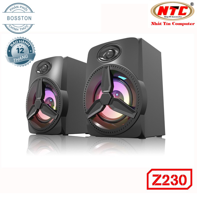 Loa vi tính 2.0 cao cấp Bosston Z230 12W led RGB 7 màu Âm thanh cực hay (Đen) - Hãng phân phối chính thức