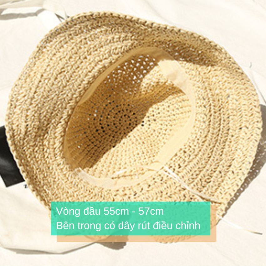 Mũ cói mềm kết nơ lớn phong cách Retro