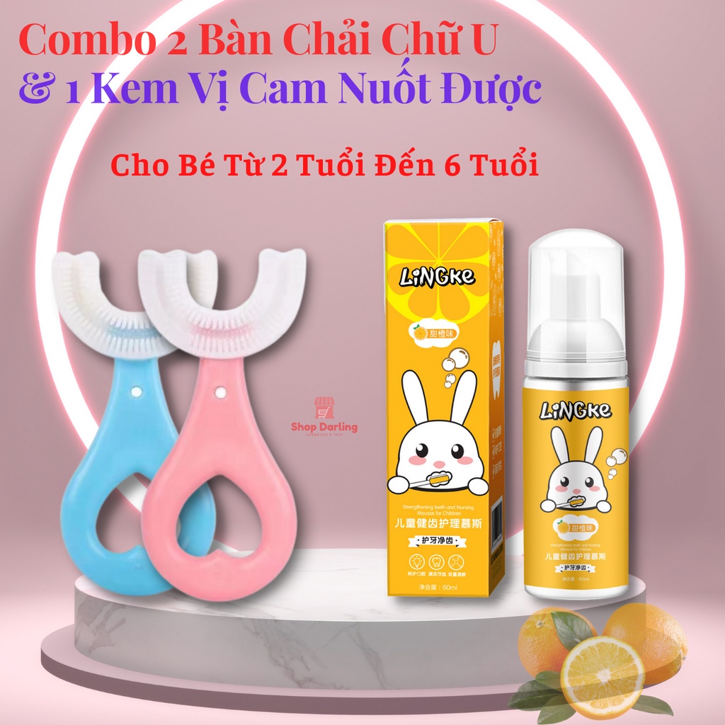 Combo Kem Và bàn Chải Đánh Răng Chữ U Cho Bé 2 Tuổi Đến 12 Tuổi, Chăm Sóc Bảo Vệ Răng Nướu Cho Trẻ Em