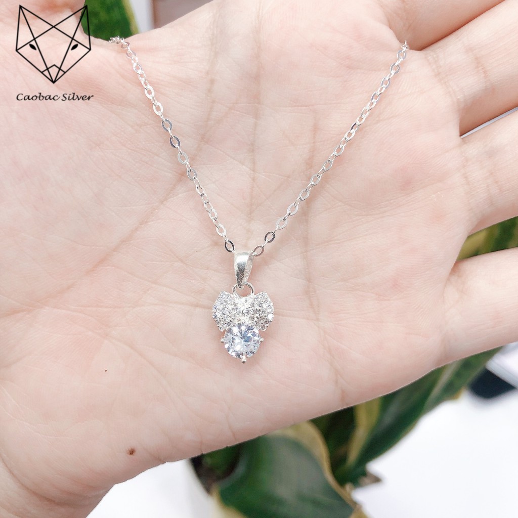 Dây Chuyền Bạc Nữ S925 CaoBac Silver Họa Tiết Nơ Phối Kèm Ổ Đá To Cao Cấp