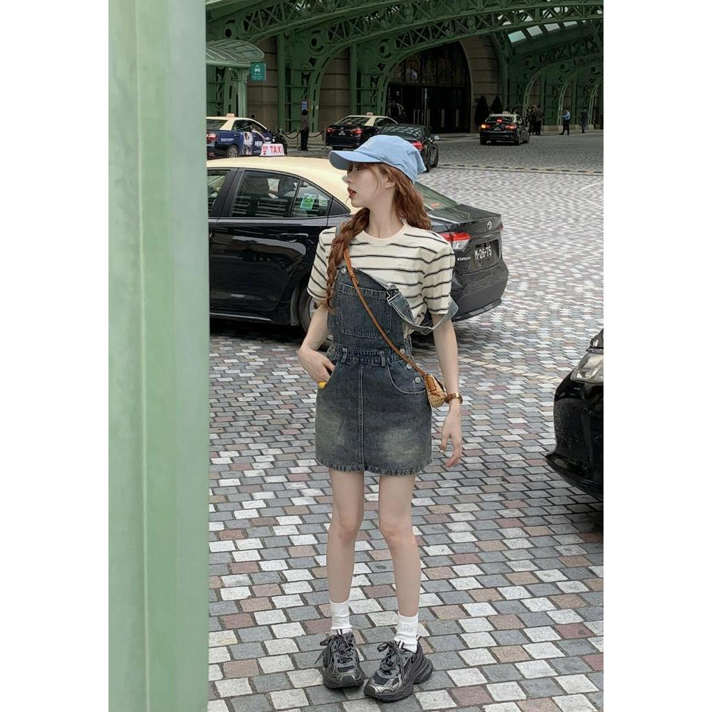 Váy Yếm Denim Thời Trang Mùa Hè Phong Cách Retro Cá Tính 63954