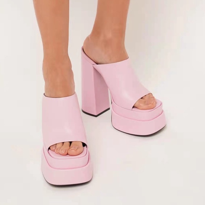 Giày Cao Gót Da Satin Mũi Vuông Cỡ Lớn 7 Inch Size 35-43 Thời Trang Cho Nữ