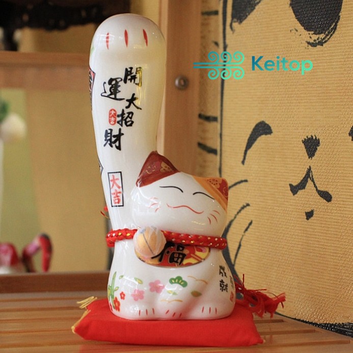 Mèo thần tài Nhật Bản giơ tay lớn Khai Vận Đại Chiêu Tài 16cm KEITOP MANEKI-027