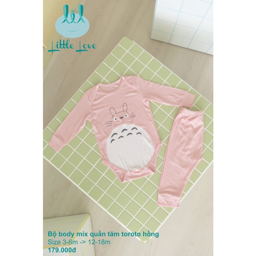 Bộ body chip kèm quần Little Love LIL vải cotton tăm sơ sinh