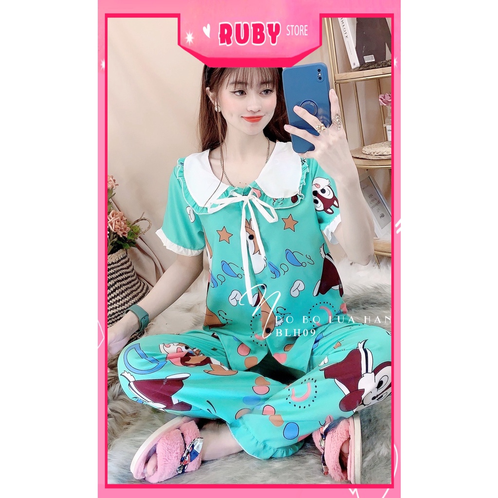Đồ bộ nữ mặc nhà cổ tiểu thư chất kate lụa mềm mịn mát in hình hoạt hình dễ thương BLH09