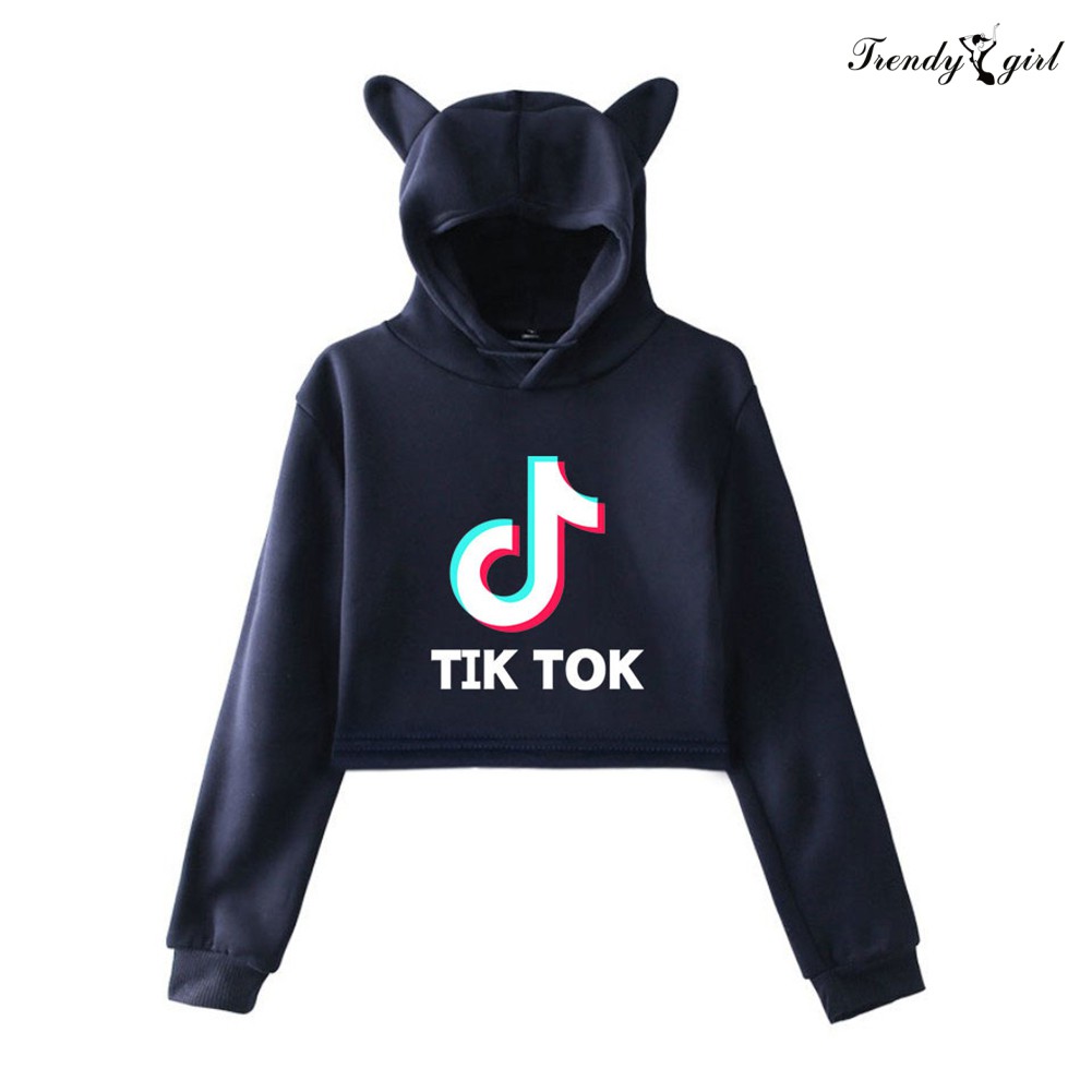 Áo Hoodie Lửng In Hình Mèo Dễ Thương Cho Nữ