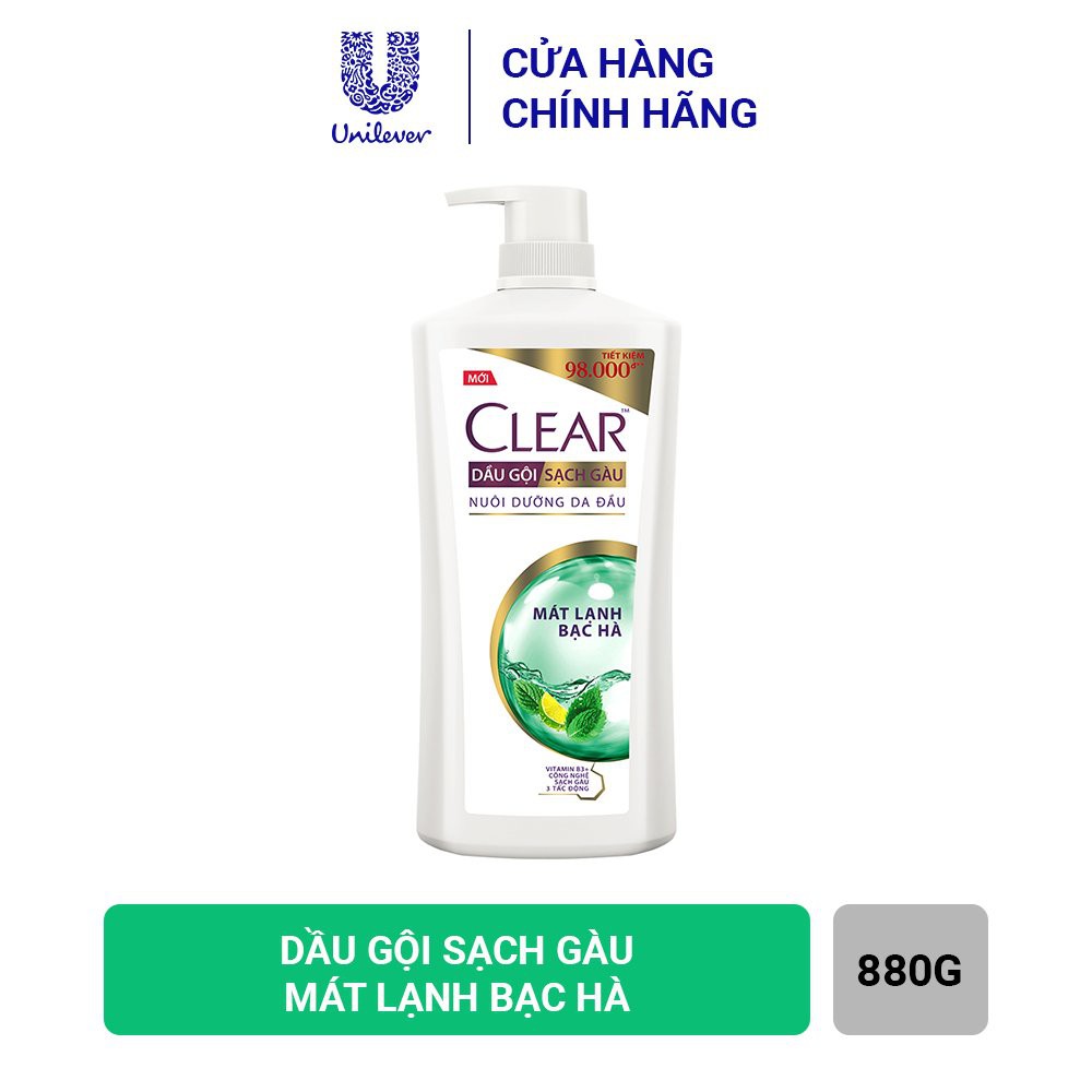 Dầu Gội Đầu Sạch Gầu Clear Mát Lạnh Bạc Hà, Muôi dưỡng Da Đầu 880g