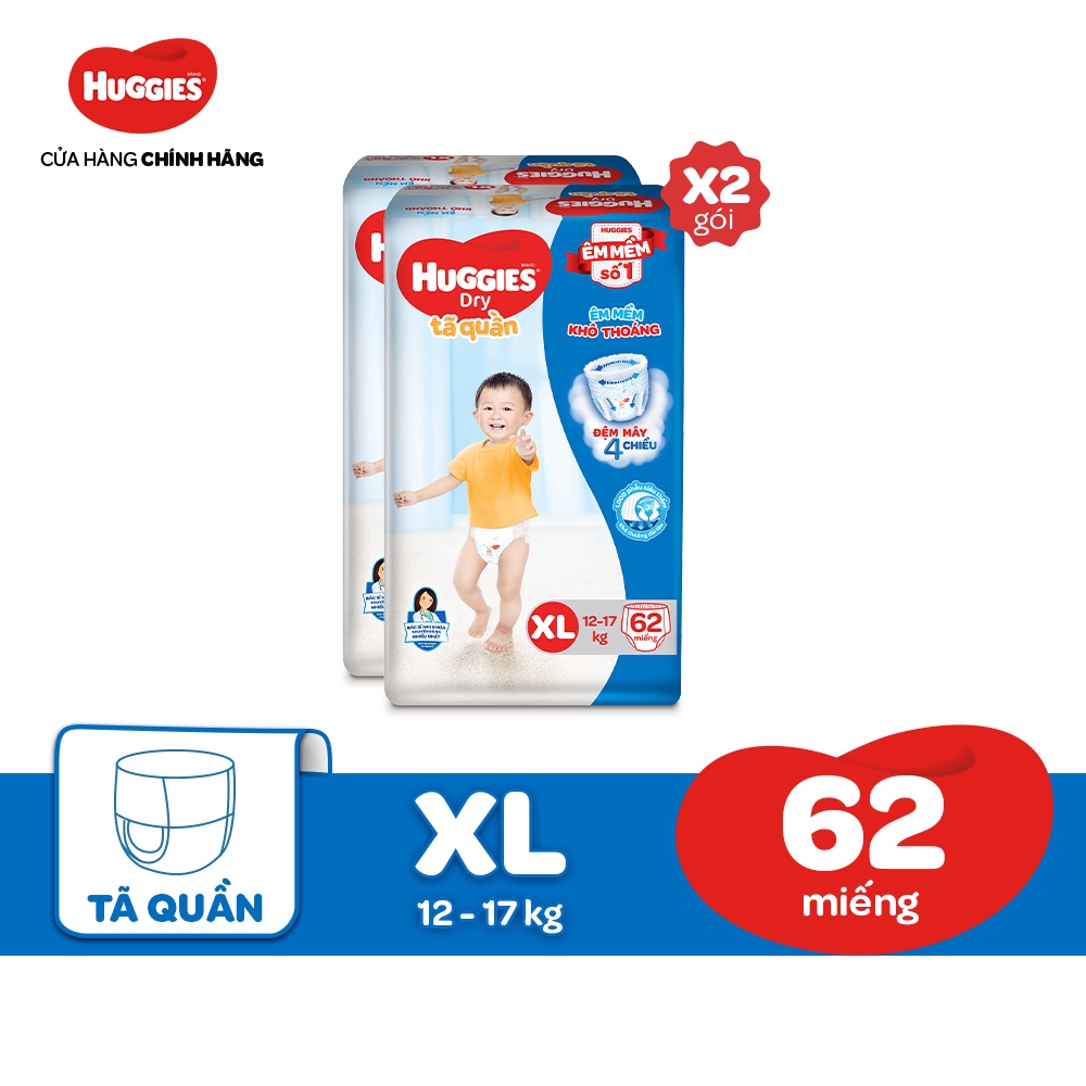 Combo 2 Tã quần Huggies Dry Super Jumbo M74/L68/XL62/XXL56