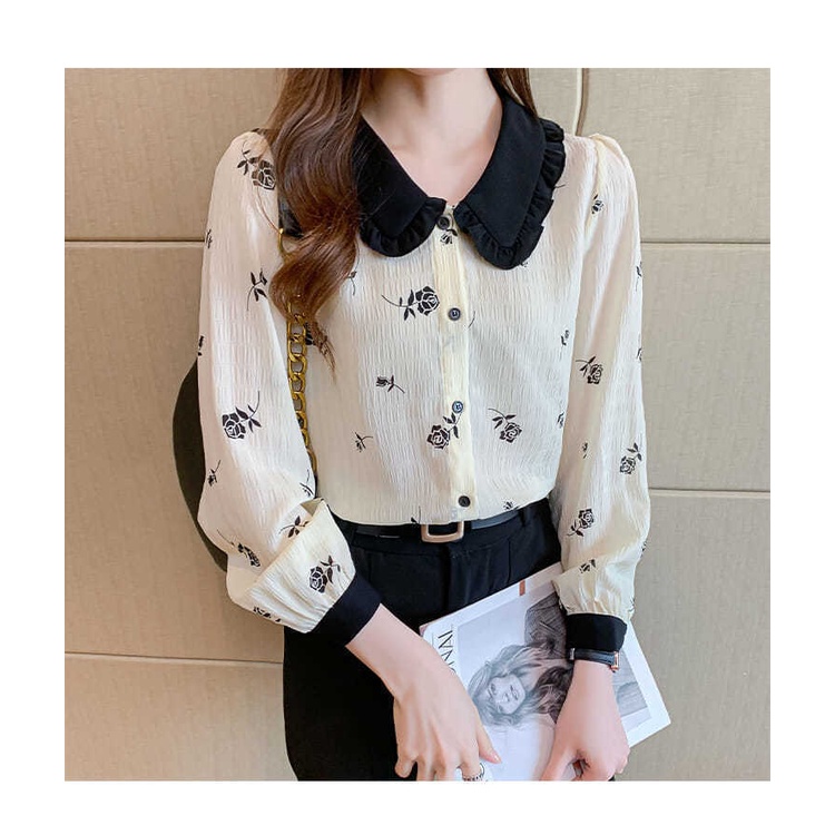 Áo Sơ Mi Chiffon Tay Dài Cổ Búp Bê In Họa Tiết Thời Trang Mùa Thu Cho Nữ