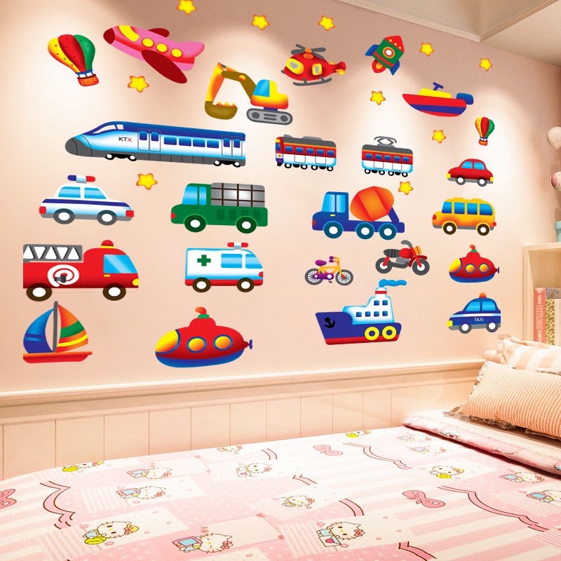 Decal Dán Tường mẫu Oto nhiều loại cho bé thích thú