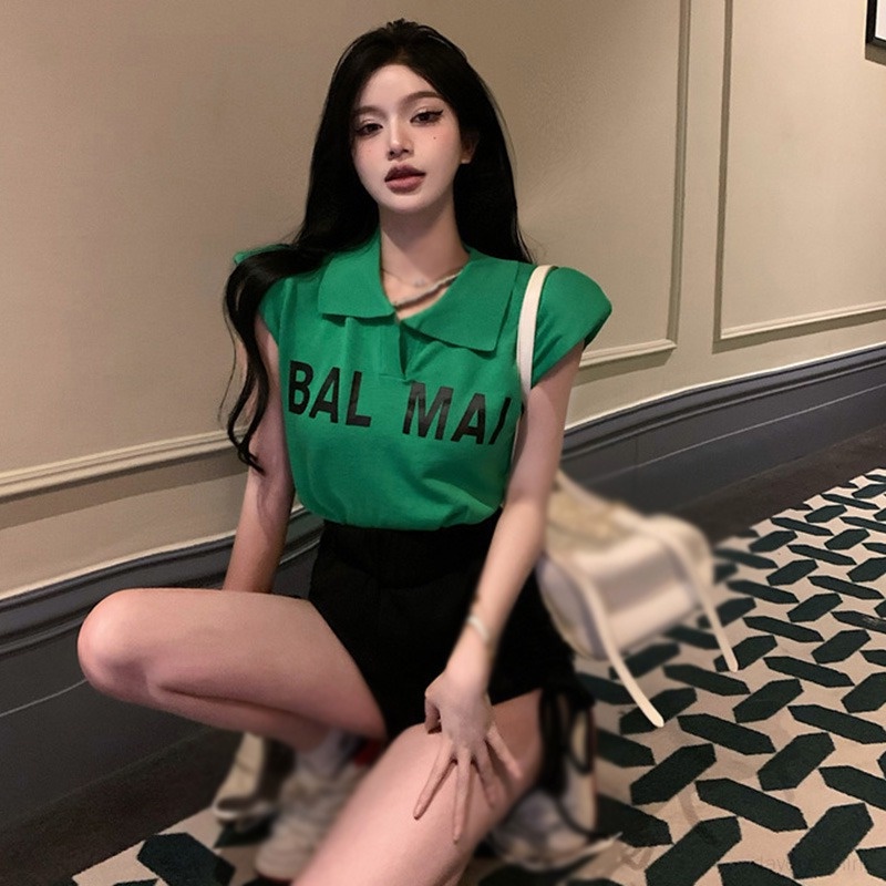 Áo Lửng Hai Dây Kẻ Sọc In Chữ Thời Trang Cho Nữ