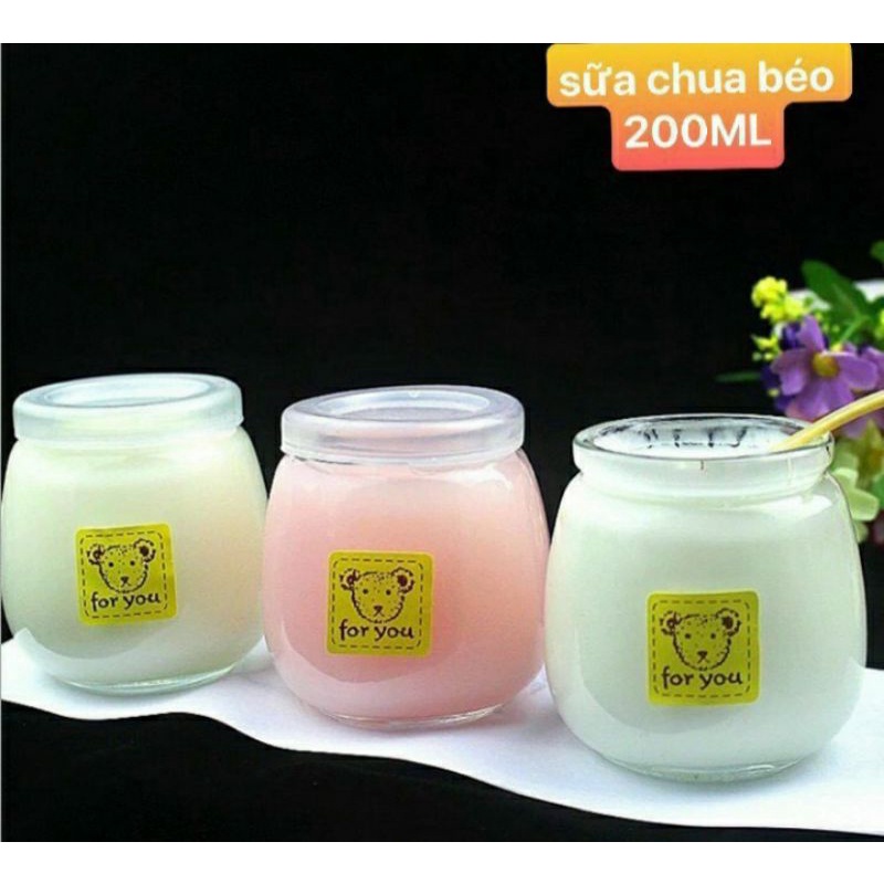 (Set 6 lọ - set 12 lọ) Lọ (hũ) làm sữa chua bằng thủy tinh 200 ml loại trơn - có hình + 200 ml dáng béo