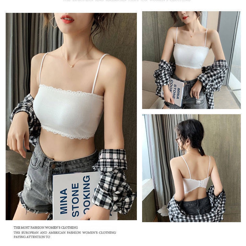 Áo bra 2 dây cotton tăm mịn viền ren cài sau có điều chỉnh
