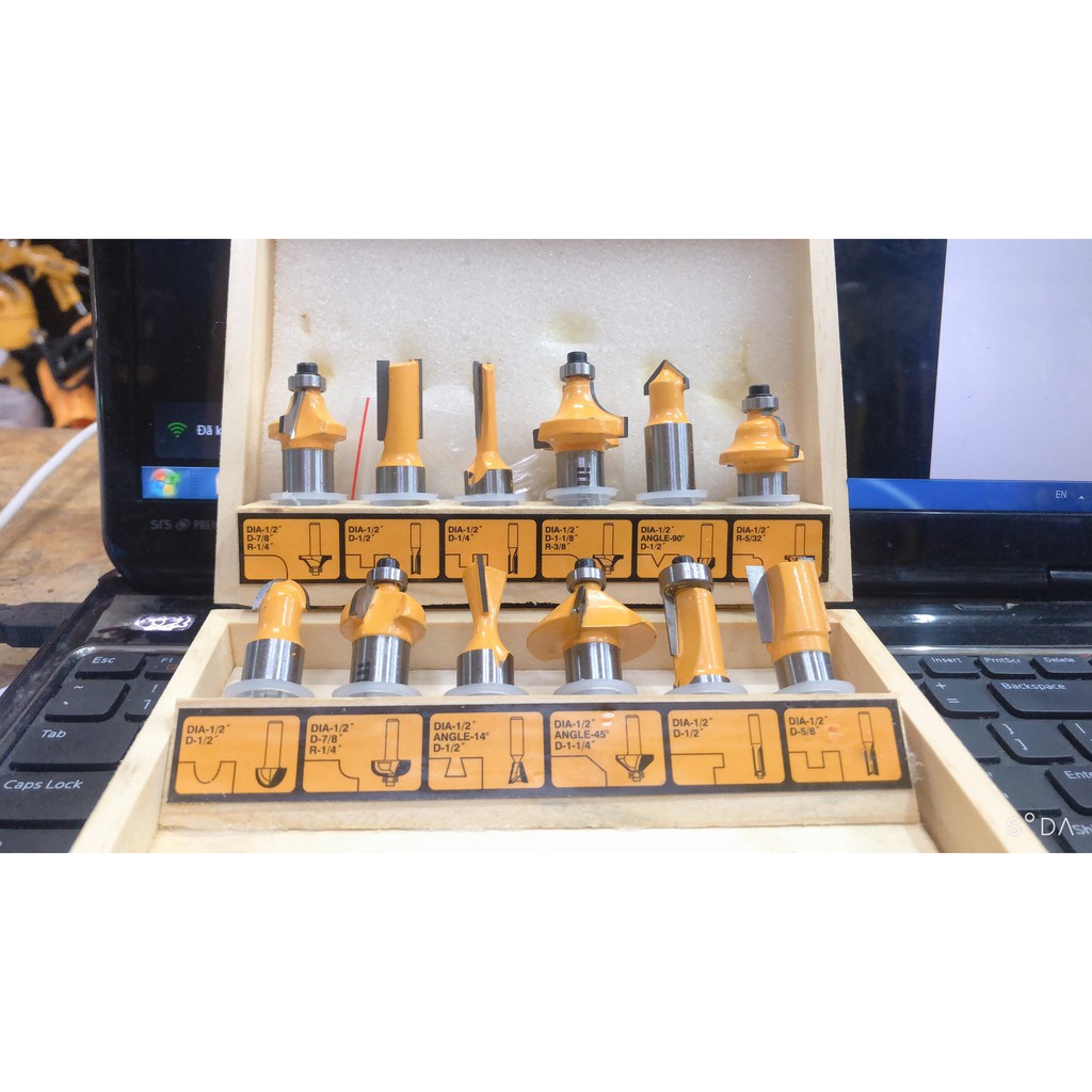 BỘ 12 MŨI PHAY GỖ 1/2" ( 12.7mm) hiệu Ingco