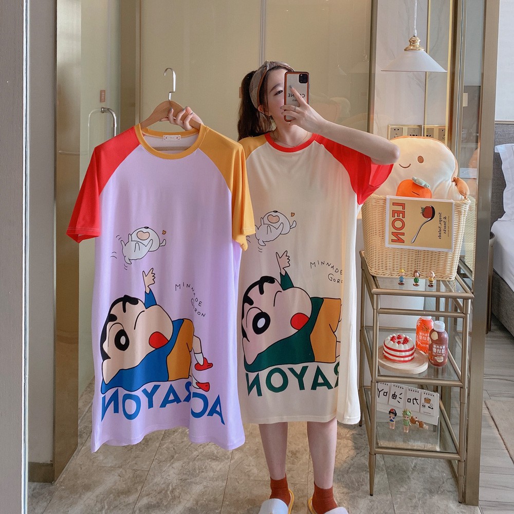 Bộ đồ ngủ cotton hoạt hình thoải mái và dễ thương, váy ngủ ngắn tay | BigBuy360 - bigbuy360.vn