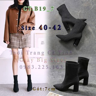 SALE 7.7 |Săn Sales | Giày boots gót vuông cổ lửng phối thun Big szie _ Hàng có sẵn (Size 40➡️42) 👡