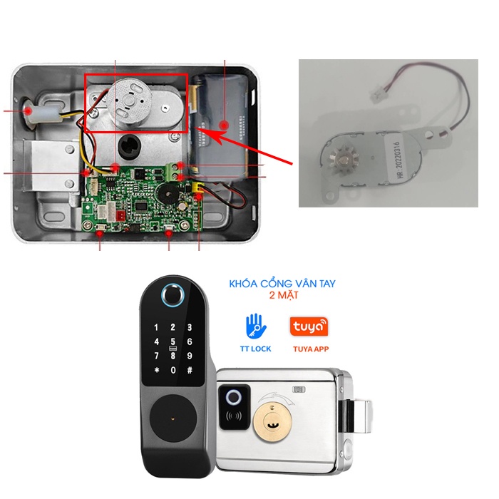 Motor khóa cổng vân tay 2 mặt dùng Tuya, TTlock