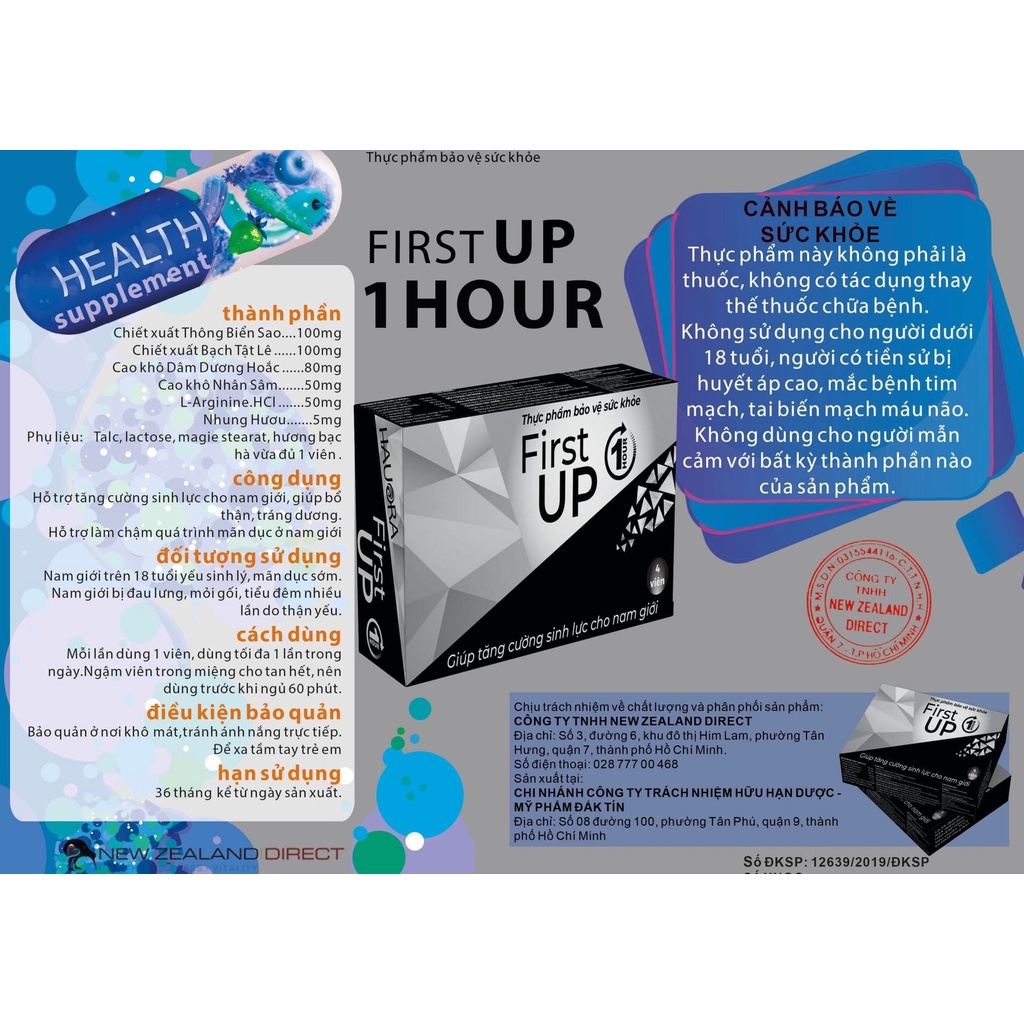 HAUORA Combo 10 hộp - Viên Ngậm First Up 1 Hour- Giúp Tăng Cường Slý Nam  Date 2025