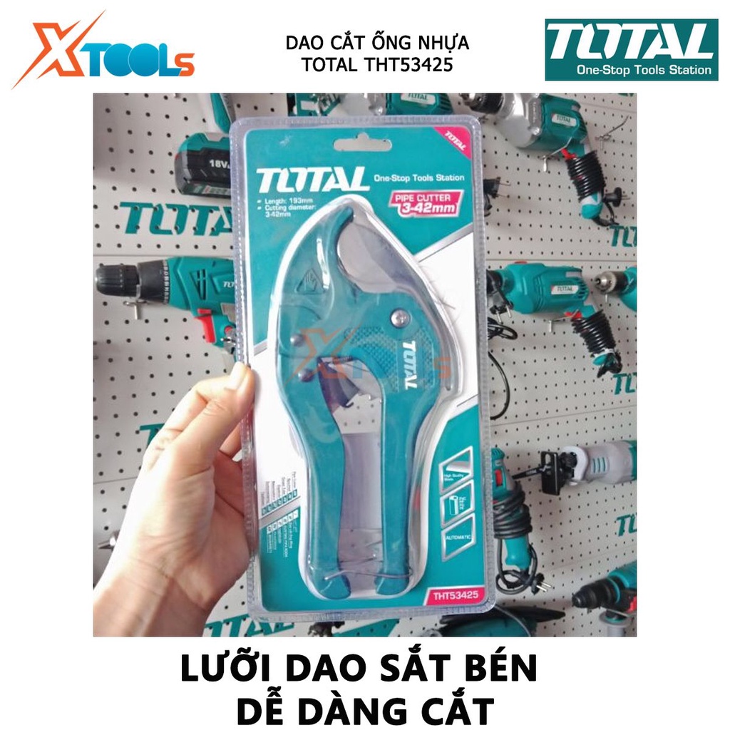Dao cắt ống nhựa PVC TOTAL THT53425 | kéo cắt ống pvc Chiều dài 193mm, Đường kính cắt 3-42mm, thiết kế nhỏ gọn, trọng l