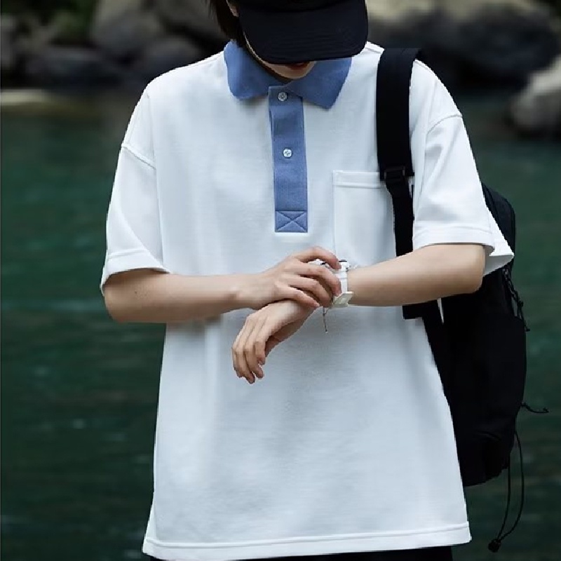 Áo Thun polo Ngắn Tay Dáng Rộng Thoáng Khí Phong Cách Đường Phố Nhật Bản Thời Trang Mùa Hè Cho Nam