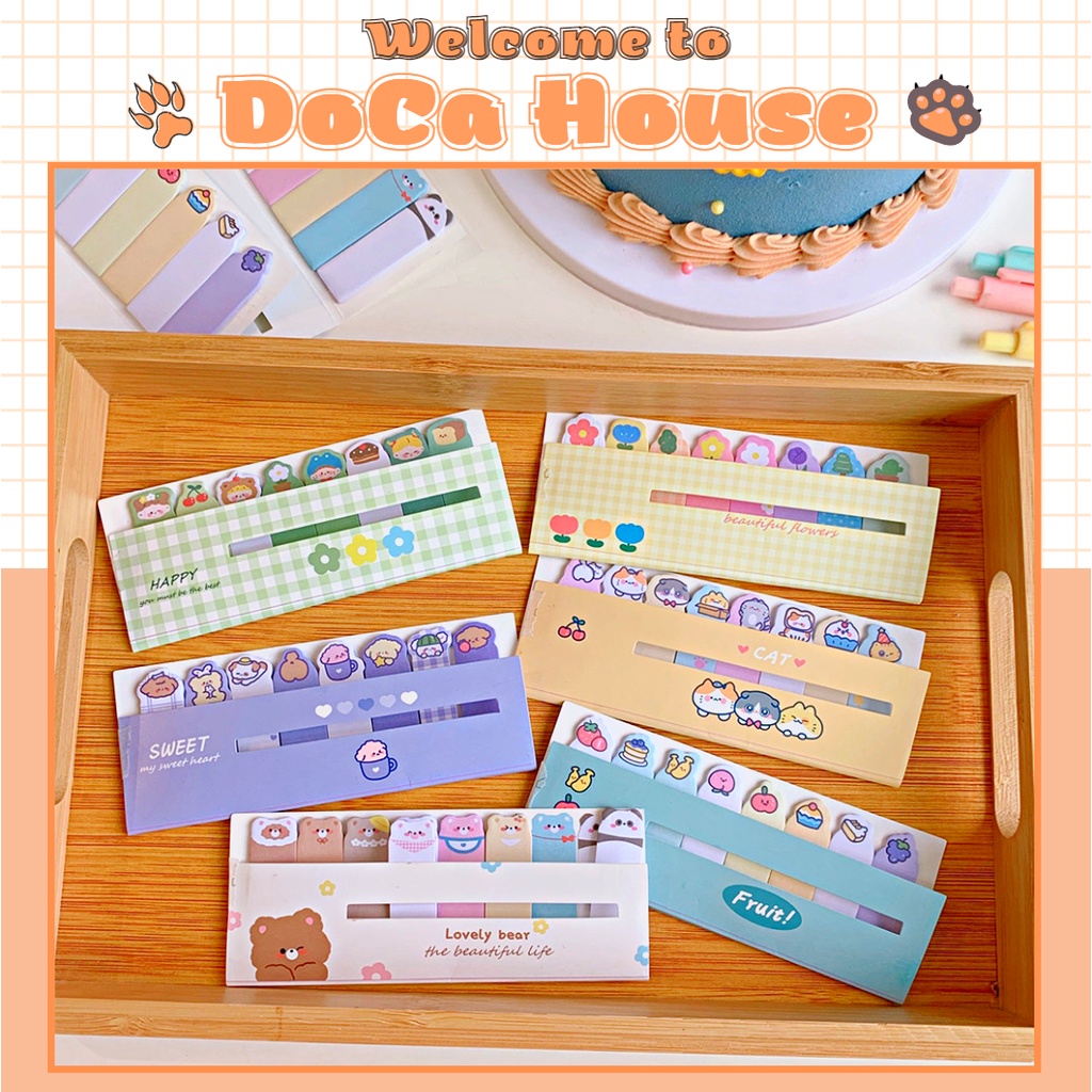 Set bookmark DOCA đánh dấu trang dạng dán, giấy note đánh dầu trang sách nhiều mẫu hình dễ thương