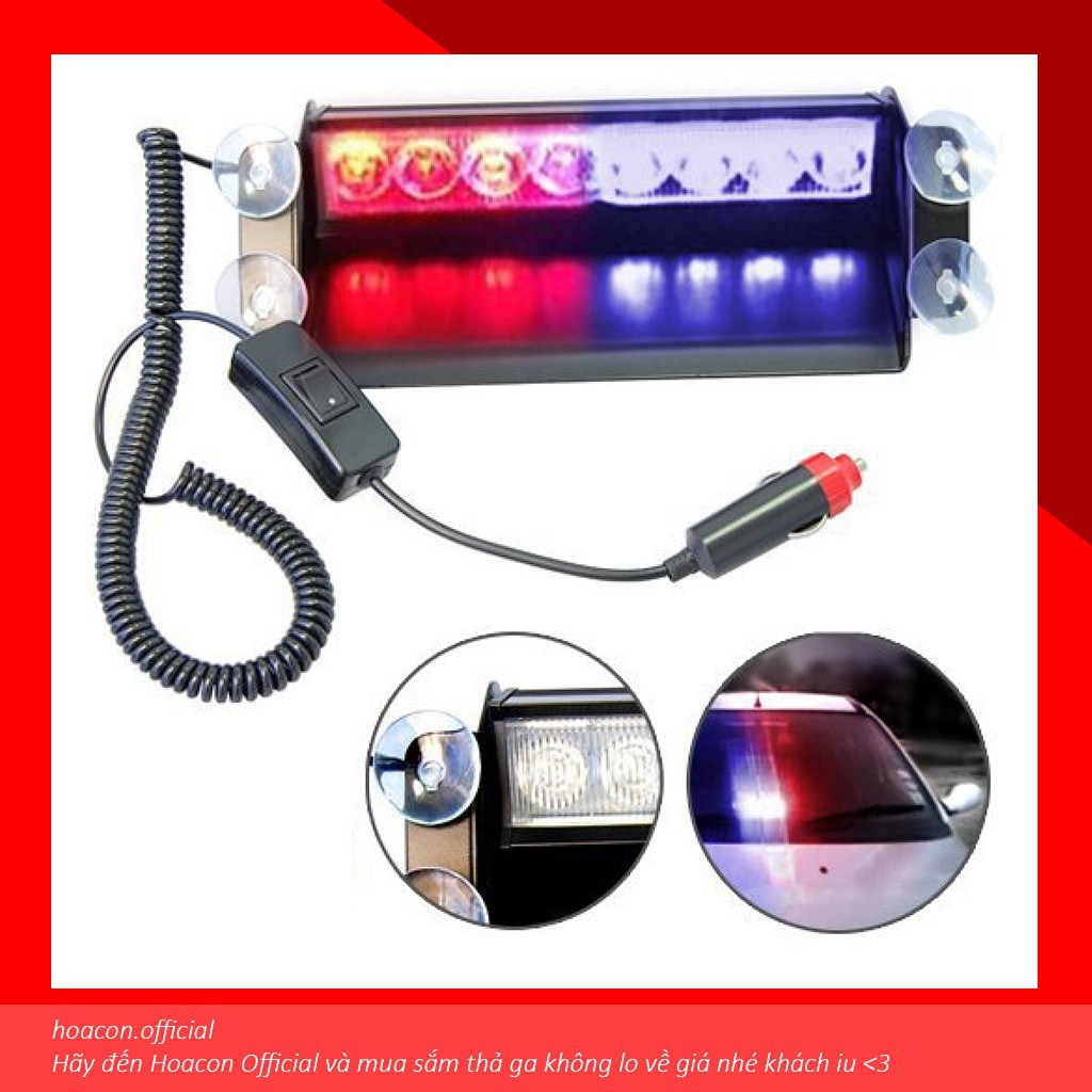 Điều dưỡng Đèn Chớp Police Xanh Đỏ 8 LED - Đèn Nháy Cảnh Sát Cho Ô Tô