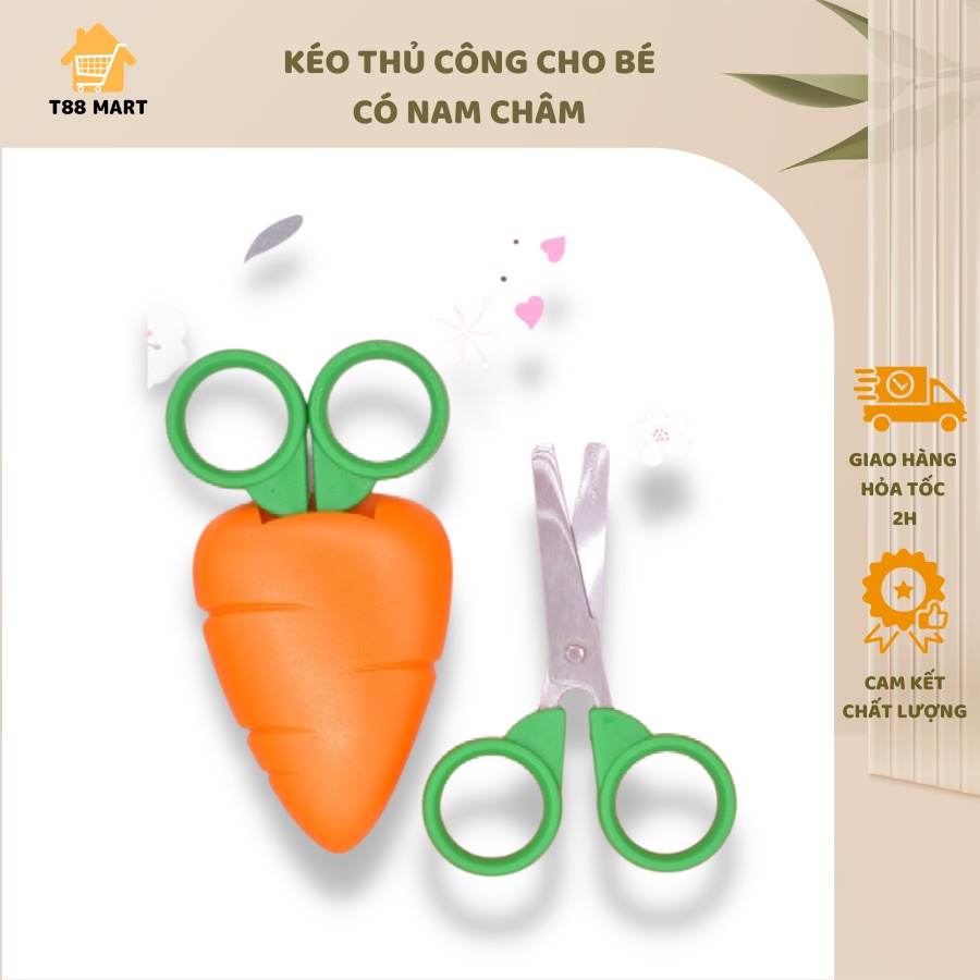 Kéo thủ công hình củ cà rốt ( có nam châm) dễ thương cho bé, kéo nhỏ an toàn phù hợp với trẻ từ 5 tuổi trở lên
