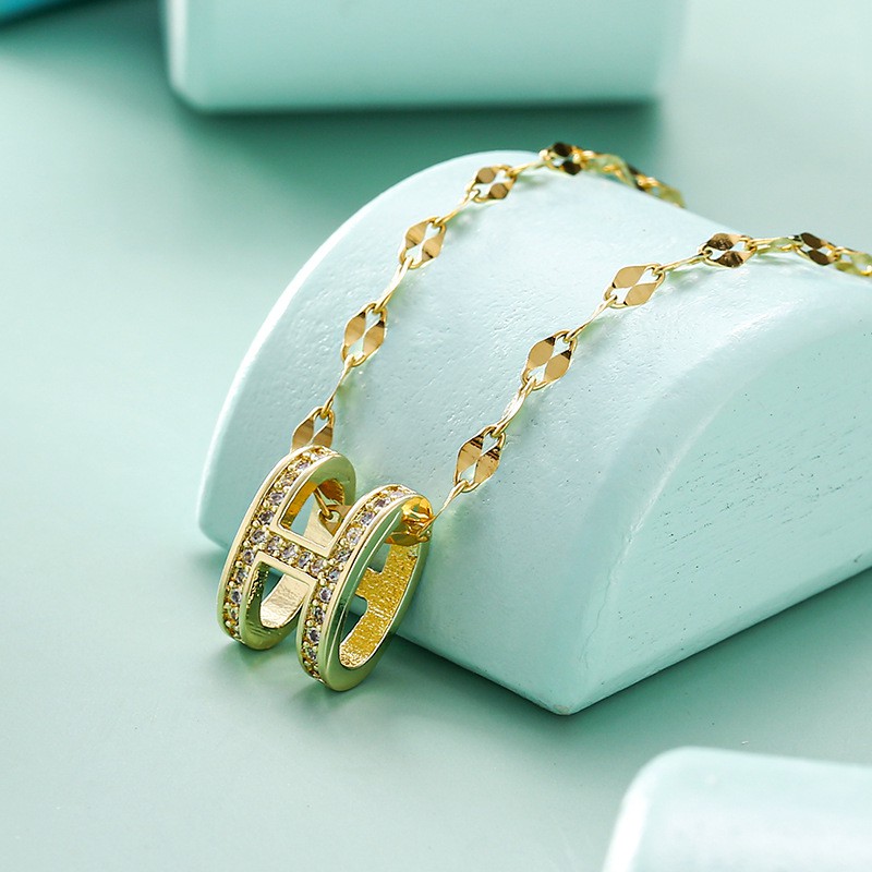 Vòng cổ mặt chữ H mạ vàng 18K kiểu dáng cực ngầu thiết kế đơn giản sang trọng khí chất cho nữ