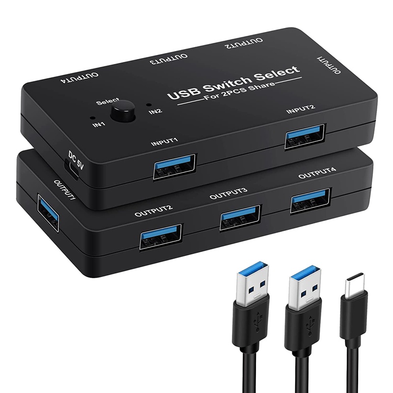 Bộ Chia 2 Cổng USB KVM Kèm 4 Cổng USB 2.0 Và Công Tắc Một Nút Tiện Dụng